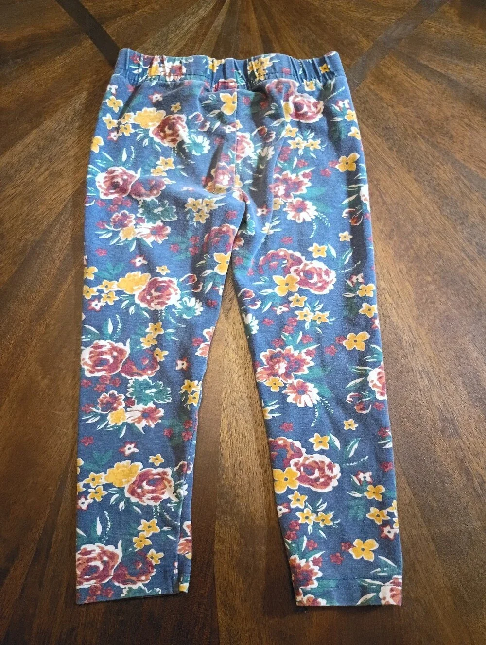 Girls Floral Leggings Size 2T Blue Multicolor Stretch Cotton Toddler Pants - Picture 2 of 3